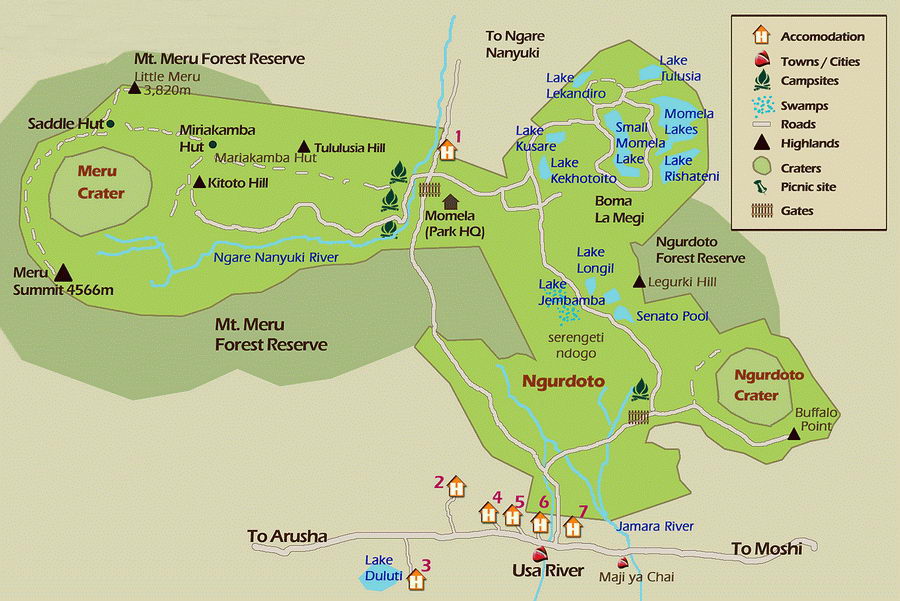 Plan du parc national d'Arusha, Tanzanie